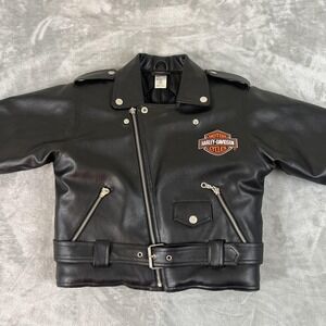 Harley-Davidson Jacket Kids Size 7 Black Motorcycle Biker Vinyl Belted Lined